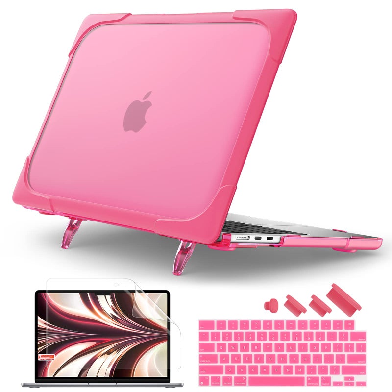 Batianda Heavy Duty Case for New MacBook Air 13.6 inch 2026 M5 2025 M4 Chip 2024 2022 Release, Ergonomic Foldable Kickstand (Holds 20lbs) Matte Translucent Protective Cover with Keyboard Skin, Pink - Image 1