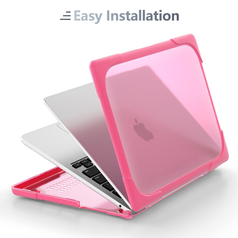 Batianda Heavy Duty Case for New MacBook Air 13.6 inch 2026 M5 2025 M4 Chip 2024 2022 Release, Ergonomic Foldable Kickstand (Holds 20lbs) Matte Translucent Protective Cover with Keyboard Skin, Pink - Image 4