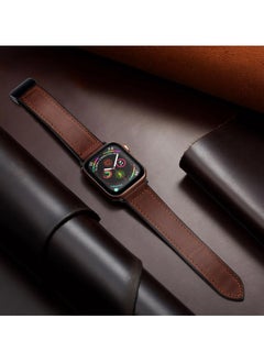 GNAFOTU Magnetic Leather Watch Band for Apple Watch Ultra, 49mm/45mm/44mm/42mm - Magnetic Buckle Replacement Genuine Leather Strap for Apple Watch Series, Brown  - Image 2