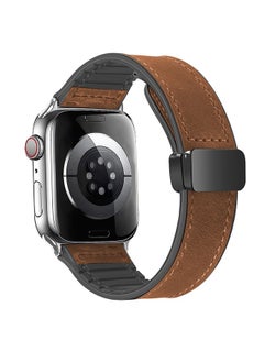 GNAFOTU Magnetic Leather Watch Band for Apple Watch Ultra, 49mm/45mm/44mm/42mm - Magnetic Buckle Replacement Genuine Leather Strap for Apple Watch Series, Brown  - Image 1