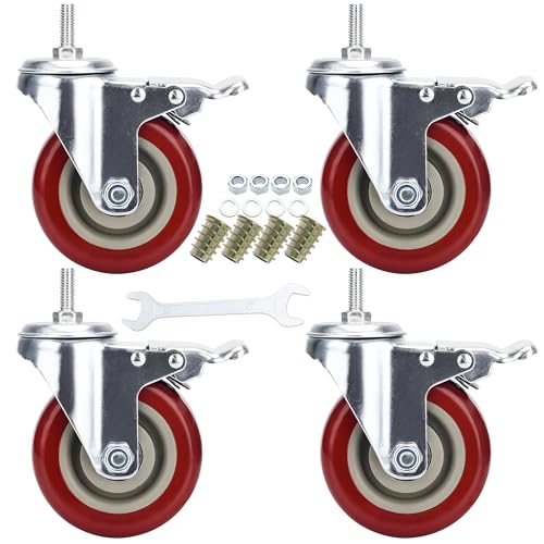 DICASAL 4 Inch Heavy Duty Stem Casters 360 Degree Swivel Durable Wheels Castors with Imperial Size 3/8"-16x1 Threads Dual Safety Locks and Bearings Easy to Install for Furniture and DIY Tools - Image 1