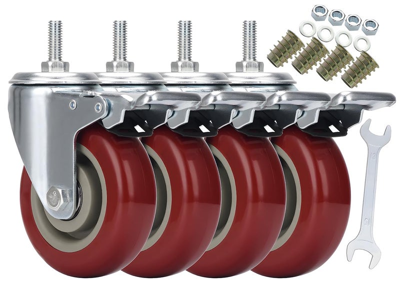 DICASAL 4 Inch Heavy Duty Stem Casters 360 Degree Swivel Durable Wheels Castors with Imperial Size 3/8"-16x1 Threads Dual Safety Locks and Bearings Easy to Install for Furniture and DIY Tools - Image 2