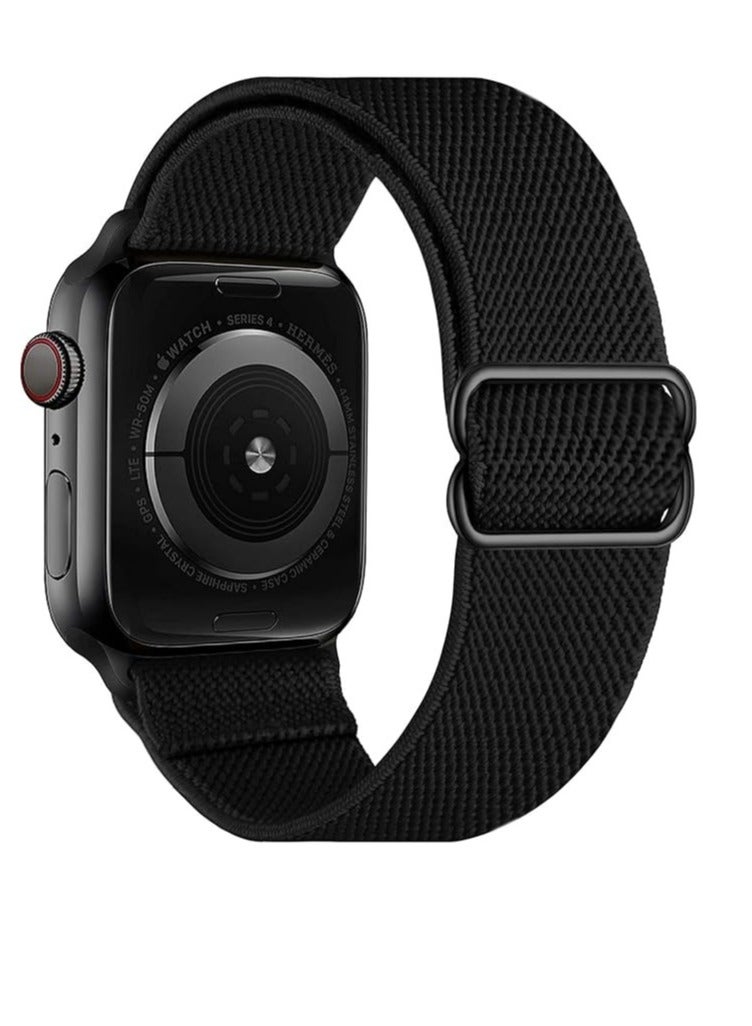 أشرطة مطاطية بحلقة منفردة من النايلون لساعة أبل مقاس 49 ملم و45 ملم و44 ملم و42 ملم باللون الأسود