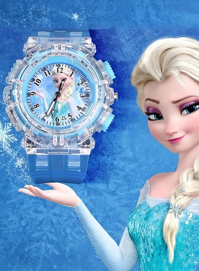 هابي دي ساعة الأطفال ذات الشخصية الكرتونية إلسا المجمدة، ساعة رقمية ملونة للأطفال، ساعة معصم كوارتز كرتونية متلألئة للأطفال - Image 1