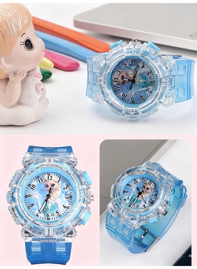 هابي دي ساعة الأطفال ذات الشخصية الكرتونية إلسا المجمدة، ساعة رقمية ملونة للأطفال، ساعة معصم كوارتز كرتونية متلألئة للأطفال - Image 3