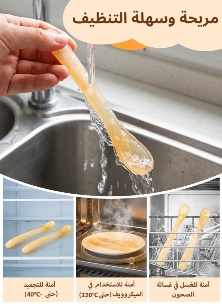 2 Pcs Soft Silicone Baby Feeding Spoon BPA-Free Gum-Friendly Ergonomic Shallow Training Spoon for 4 Months+ Infants Toddlers First Stage Self-Feeding Dishwasher Boil-Proof with Storage Box - Image 4