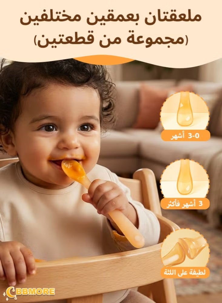 2 Pcs Soft Silicone Baby Feeding Spoon BPA-Free Gum-Friendly Ergonomic Shallow Training Spoon for 4 Months+ Infants Toddlers First Stage Self-Feeding Dishwasher Boil-Proof with Storage Box - Image 2