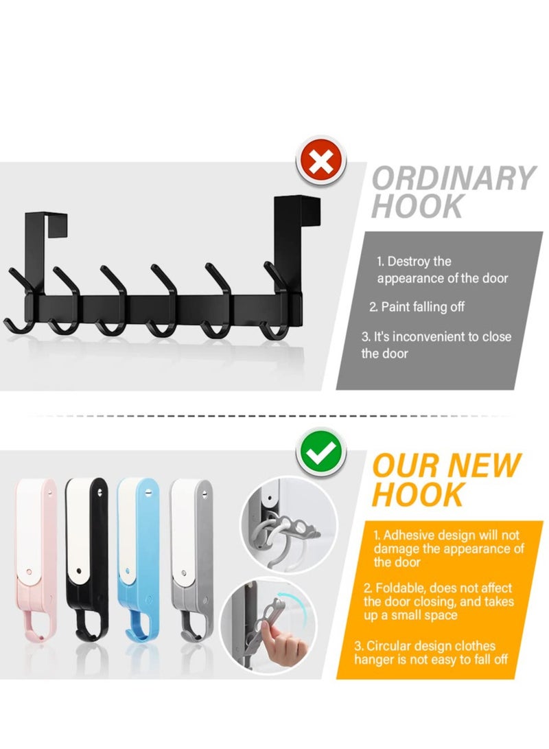 SOLARAE 4 PCS Hidden Foldable Door Hooks, Punch-Free Over Door Hangers - Self-Adhesive Door Coat Hook for Bedroom, Bathroom, Coats, Towels Travel Portable Hat Hanger(Multi-Holes) - Image 2