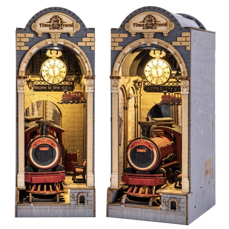رولايف بيت دمى Rolife DIY Book Nook Kit Time Travel Bookend 3D Puzzle Model Building Kit with LED for Bookshelf Decor Gift for Book Lover Adult - Image 1