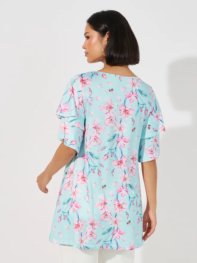 Aria Romance ARIA ROMANCE Floral Print Asymmetric Hem Top