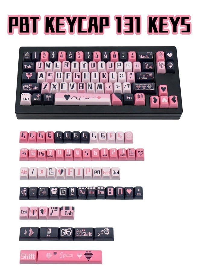 أغطية مفاتيح COOMICKEY PBT، 131 مفتاحًا، أسود ووردي، طباعة حرارية، أغطية مفاتيح لطيفة، ملف تعريف XDA للوحات المفاتيح الميكانيكية بمفاتيح Cherry Gateron MX - Image 2