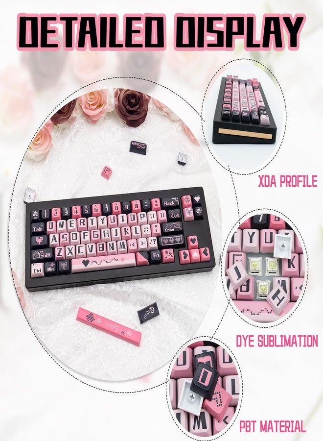 أغطية مفاتيح COOMICKEY PBT، 131 مفتاحًا، أسود ووردي، طباعة حرارية، أغطية مفاتيح لطيفة، ملف تعريف XDA للوحات المفاتيح الميكانيكية بمفاتيح Cherry Gateron MX - Image 3