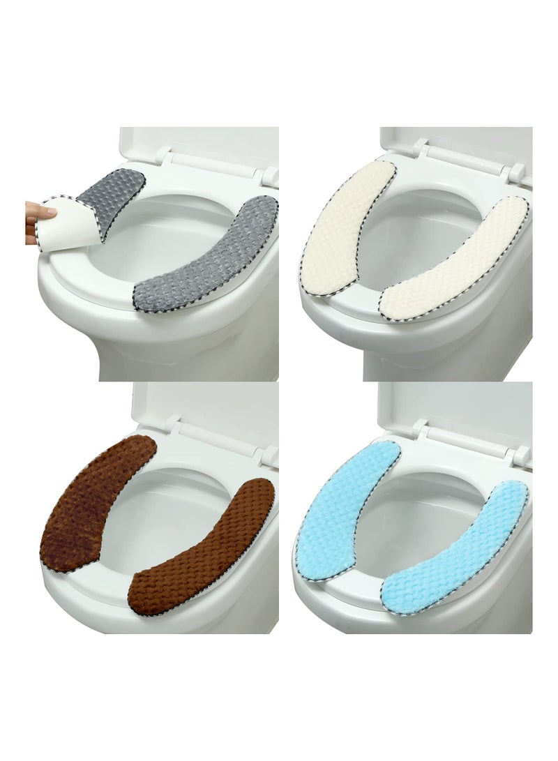 SOLARAE Washable Plush Toilet Seat Covers, Thick Padded Non-Slip Cushions with Self-Adhesive Tape, Soft Bathroom Accessories for Home, Dormitory, and School (4 Pairs) - Image 1