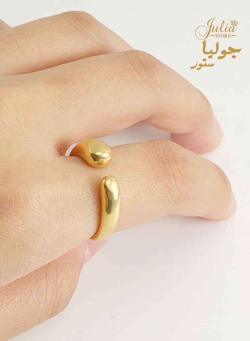 Julia Store 18K Gold Plated Stainless Steel Adjustable Open Trendy Dainty Elegant Best Selling Vintage Stackable Bold Statement Band Fashion Simple Ring Jewelry - Image 2