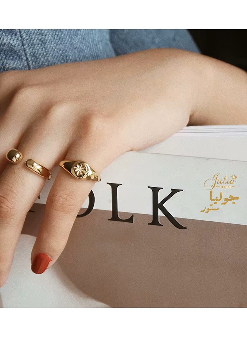 Julia Store 18K Gold Plated Stainless Steel Adjustable Open Trendy Dainty Elegant Best Selling Vintage Stackable Bold Statement Band Fashion Simple Ring Jewelry - Image 4