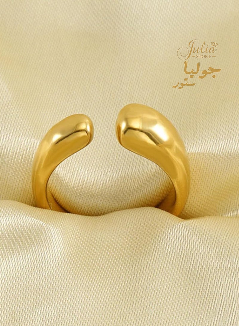 Julia Store 18K Gold Plated Stainless Steel Adjustable Open Trendy Dainty Elegant Best Selling Vintage Stackable Bold Statement Band Fashion Simple Ring Jewelry - Image 5