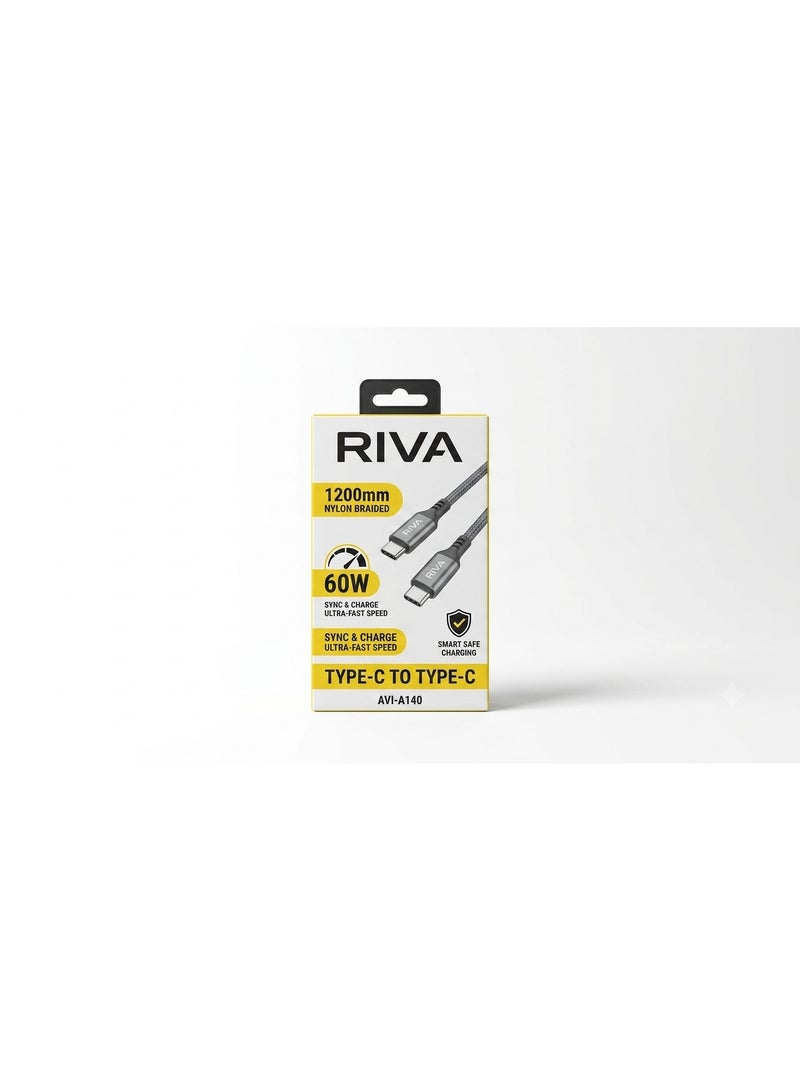 ريفا كابل RIVA RV1-R140 مضفر من النايلون، بطول 1200 مم من النوع C إلى النوع C. - Image 3