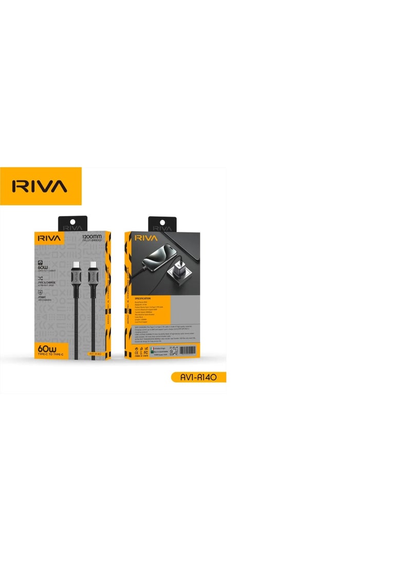 ريفا كابل RIVA RV1-R140 مضفر من النايلون، بطول 1200 مم من النوع C إلى النوع C. - Image 1