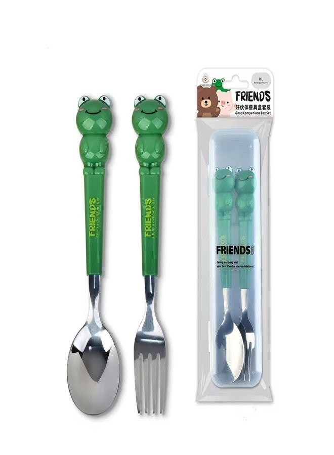 Right Products Friends Cute Animal Utensil Set, Stainless Steel Kids Spoon and Fork with Panda, Frog, Bear Handles, 2-Piece Flatware Set for Children - Image 1