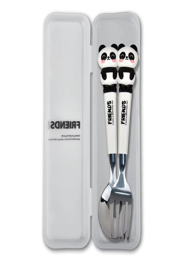 Right Products Friends Cute Animal Utensil Set, Stainless Steel Kids Spoon and Fork with Panda, Frog, Bear Handles, 2-Piece Flatware Set for Children - Image 2