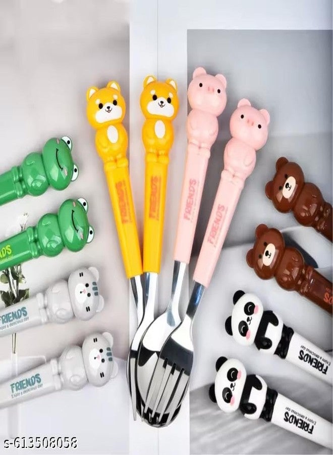 Right Products Friends Cute Animal Utensil Set, Stainless Steel Kids Spoon and Fork with Panda, Frog, Bear Handles, 2-Piece Flatware Set for Children - Image 4