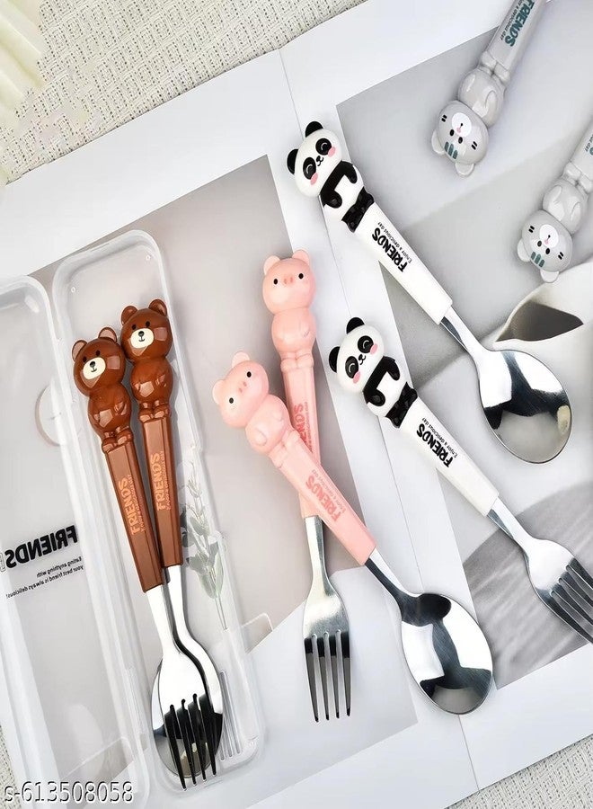 Right Products Friends Cute Animal Utensil Set, Stainless Steel Kids Spoon and Fork with Panda, Frog, Bear Handles, 2-Piece Flatware Set for Children - Image 3