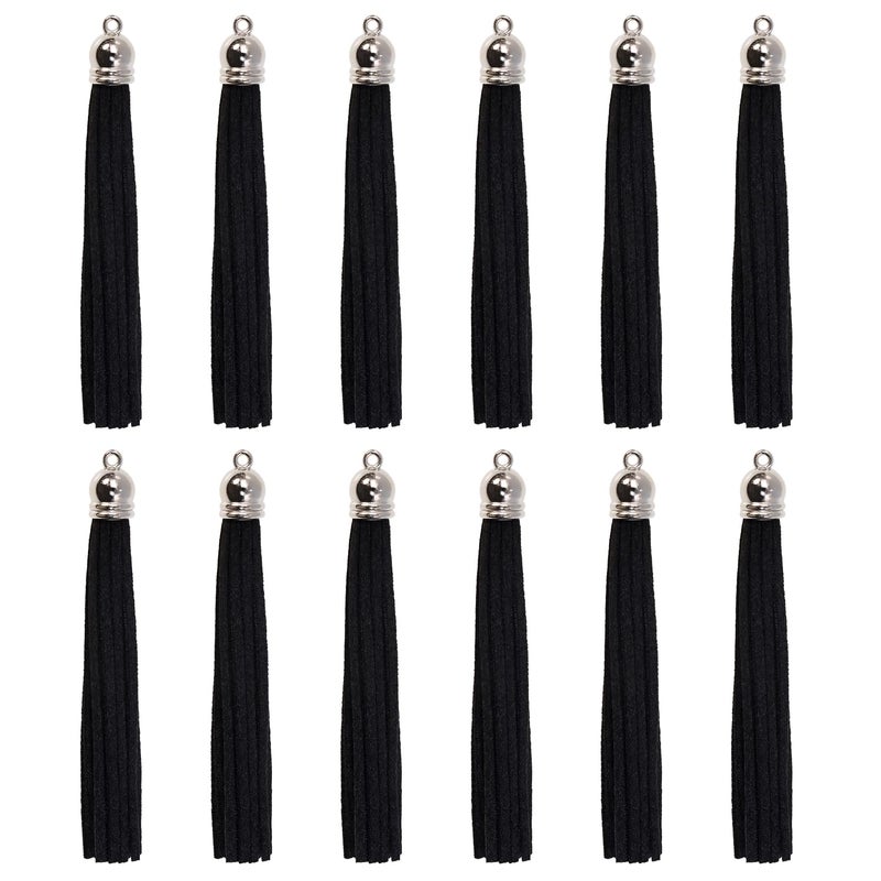 PPhtony 12Pcs Keychain Tassels 33 inch Small Faux Leather Tassel Pendant for Earring Necklace Jewelry Making and Crafts DIY 85 cm Black - Image 3