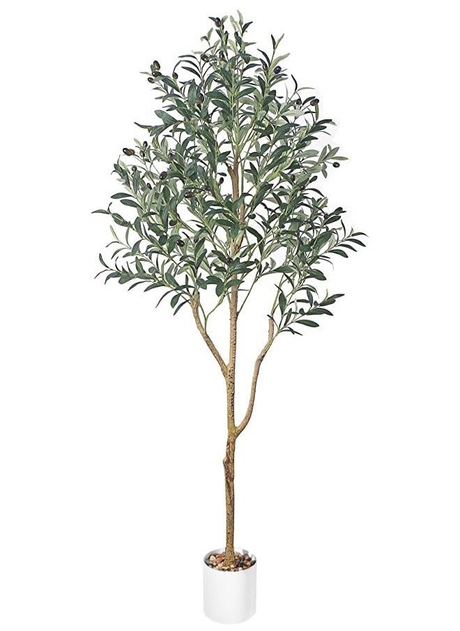 XiuWoo Artificial Olive Tree Tall Fake Potted Olive Silk Tree with Planter Large Faux Olive Branches and Fruits Artificial Tree for Modern Home Office Living Room Floor Decor Indoor  - Image 2