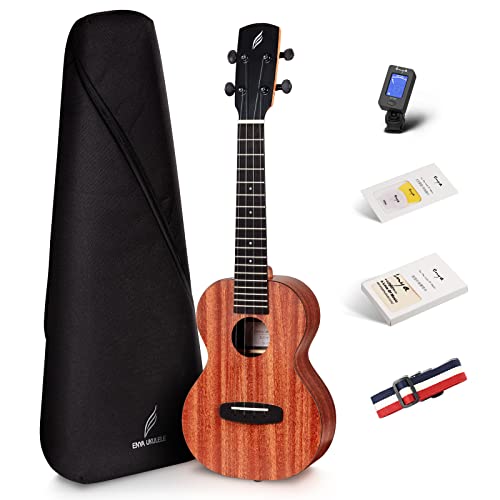 ENYAMUSIC Concert Ukulele 23 Inch Kit in Mahogany Pattern EUC-X1M - Beginner Kit With Online Lessons, Padded Bag, Tuner, Aquila Strings, Strap, Picks and Booklet - Image 1