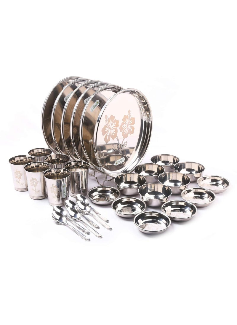 Coconut - Coconut Stainless Steel (Heavy Guage) Mirror Finish with Laser Etchhing Design Super Platina Dinner Set/Dinnerware- Family Pack of 30 Pieces Dinner Set - Image 1