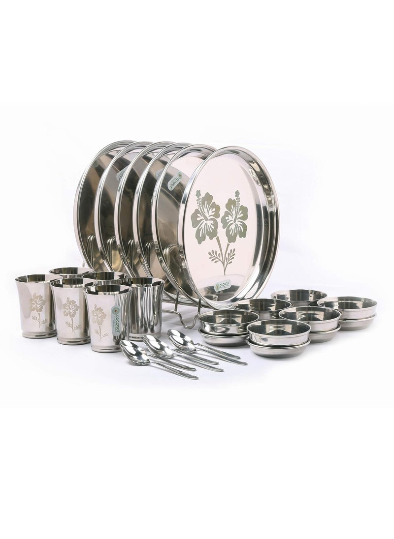 Coconut - Coconut Stainless Steel (Heavy Guage) Mirror Finish with Laser Etchhing Design Super Platina Dinner Set/Dinnerware- Family Pack of 30 Pieces Dinner Set - Image 1