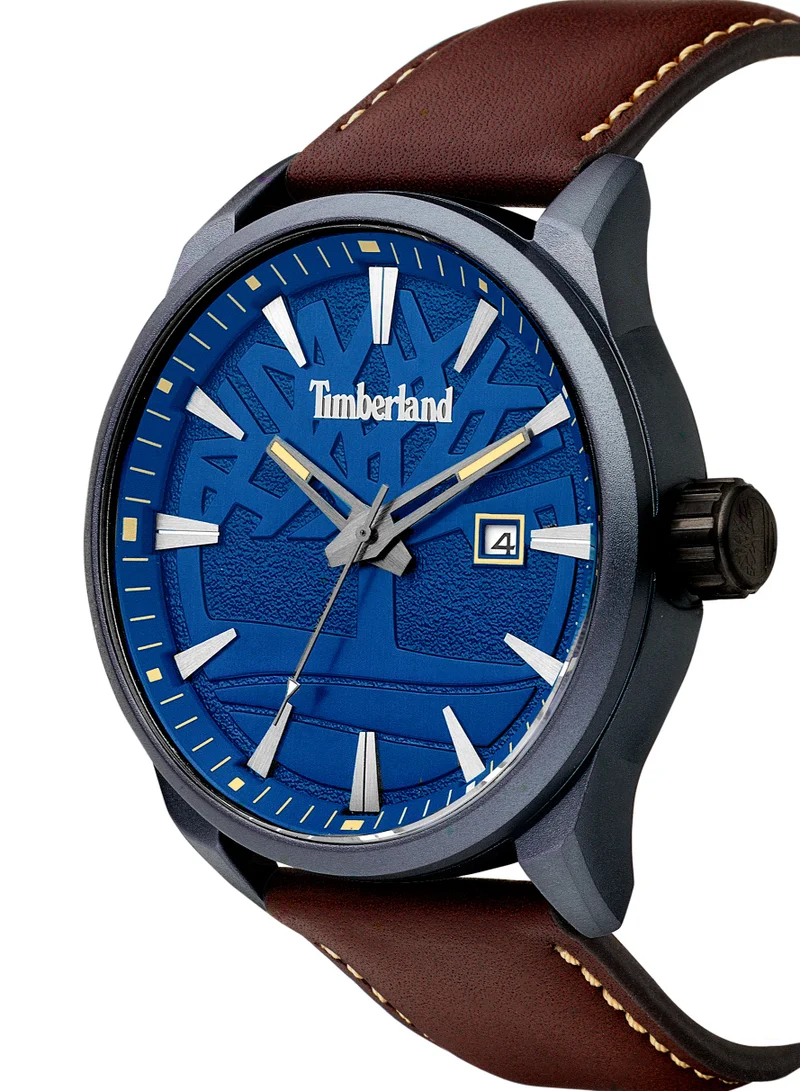Timberland Blue Dial Brown Leather Strap Analog Watch for Men