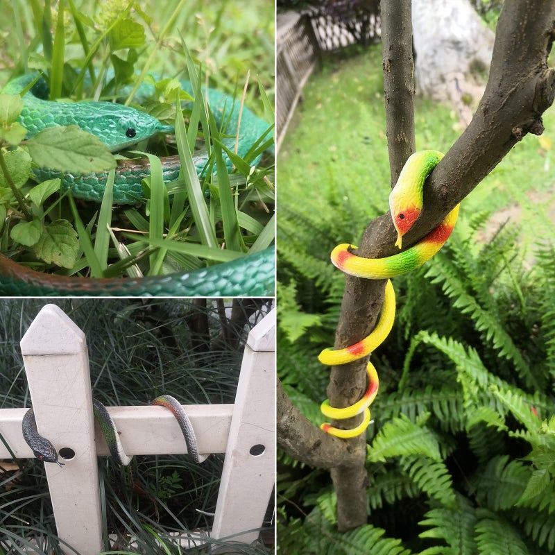 LXS Rubber Snakes to Keep Birds Away - 4 Pieces Realistic Fake Rubber Snake Toys for Garden Props to Scare Birds, Squirrels and Mice - Image 3