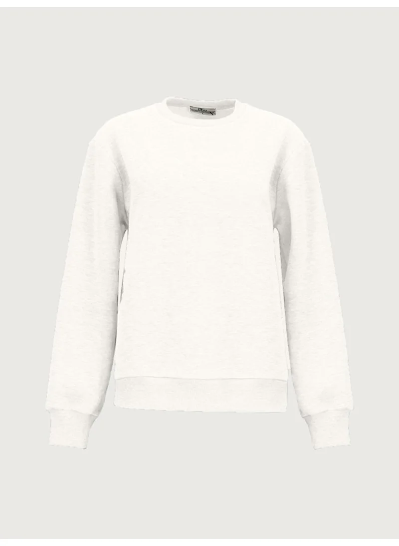 LTB Sign Printed Zero Collar Long Sleeve Basic White Sweatshirt