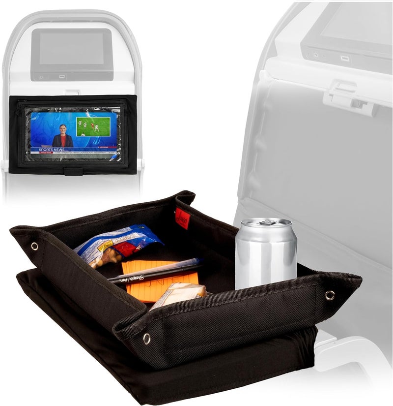 Lusso Gear Kids Airplane Tray Table Cover with Pockets Sanitary Surface and Organizer for Plane Travel Airplane Travel Essentials Tablet Holder Flight MustHaves and Flying Essentials Black