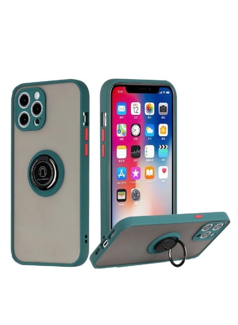 Case Compatible with iPhone 14 PRO Full Body Protective Case with 360° Magnetic Ring Kickstand for Car Anti-Fingerprint Shockproof Protective Case - GREEN - Image 1