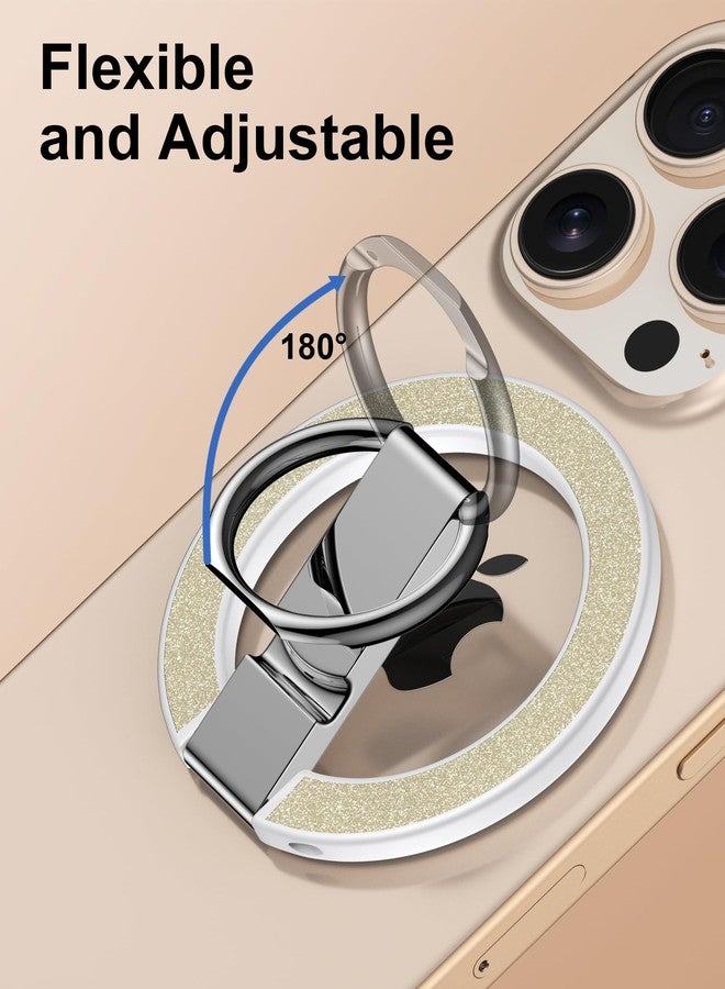 AILKIN Magnetic Phone Ring Holder Stand for Back of Phone, MagSafe Grip & Stand, Magnetic iPhone Holder for Hand, Mag Safe Kickstand for iPhone 17/16/15/14/13/12, MagSafe Ring Holder Grip-Gold Bling - Image 3