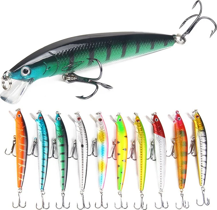 Valkyrie 10 Pieces 10CM 9gr Minnow Fake Fishing Rod Bait Set Rapala 1m Depth 10 Different Colors Carbon Steel Needle