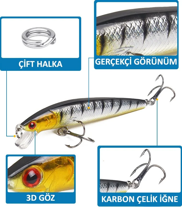 Valkyrie 10 Pieces 10CM 9gr Minnow Fake Fishing Rod Bait Set Rapala 1m Depth 10 Different Colors Carbon Steel Needle