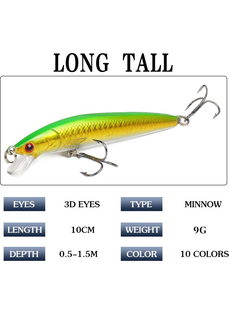 Valkyrie 10 Pieces 10CM 9gr Minnow Fake Fishing Rod Bait Set Rapala 1m Depth 10 Different Colors Carbon Steel Needle  - Image 5