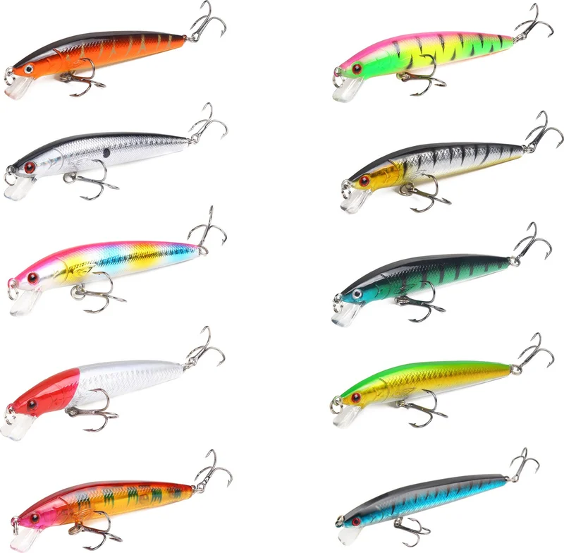 Valkyrie 10 Pieces 10CM 9gr Minnow Fake Fishing Rod Bait Set Rapala 1m Depth 10 Different Colors Carbon Steel Needle