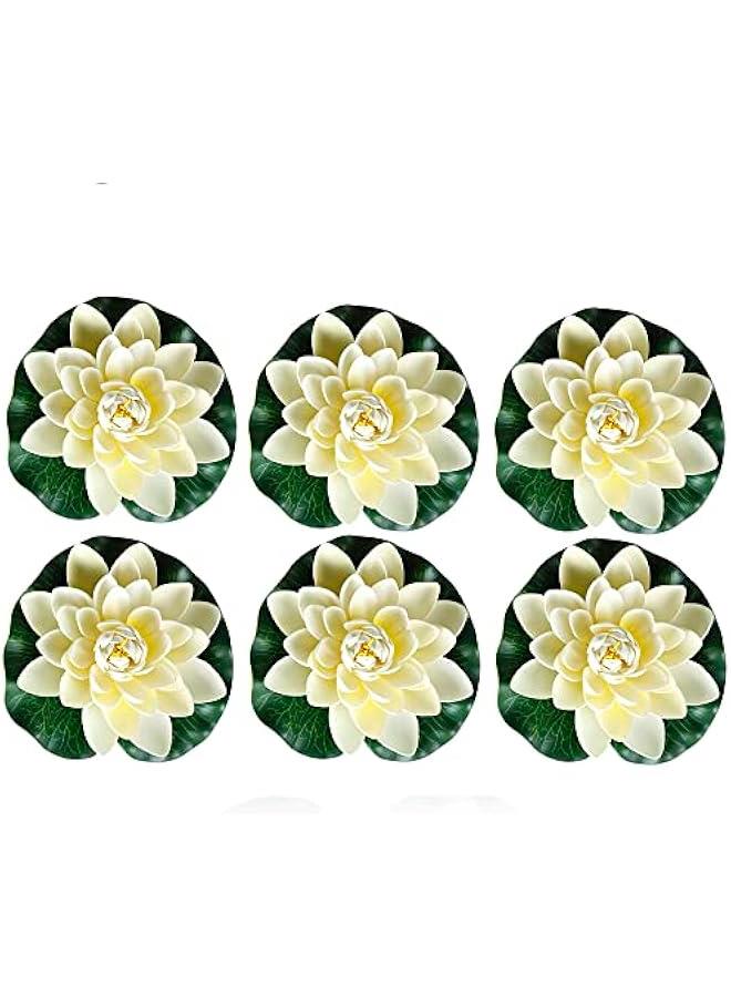 Generic 6Pcs 7in Artificial Lotus Flower Water Lily Fake Plants Swimming Pool Floating Plants Floral Foam Simulation Wedding Ornament Home Decor(7inch,White)  - Image 1