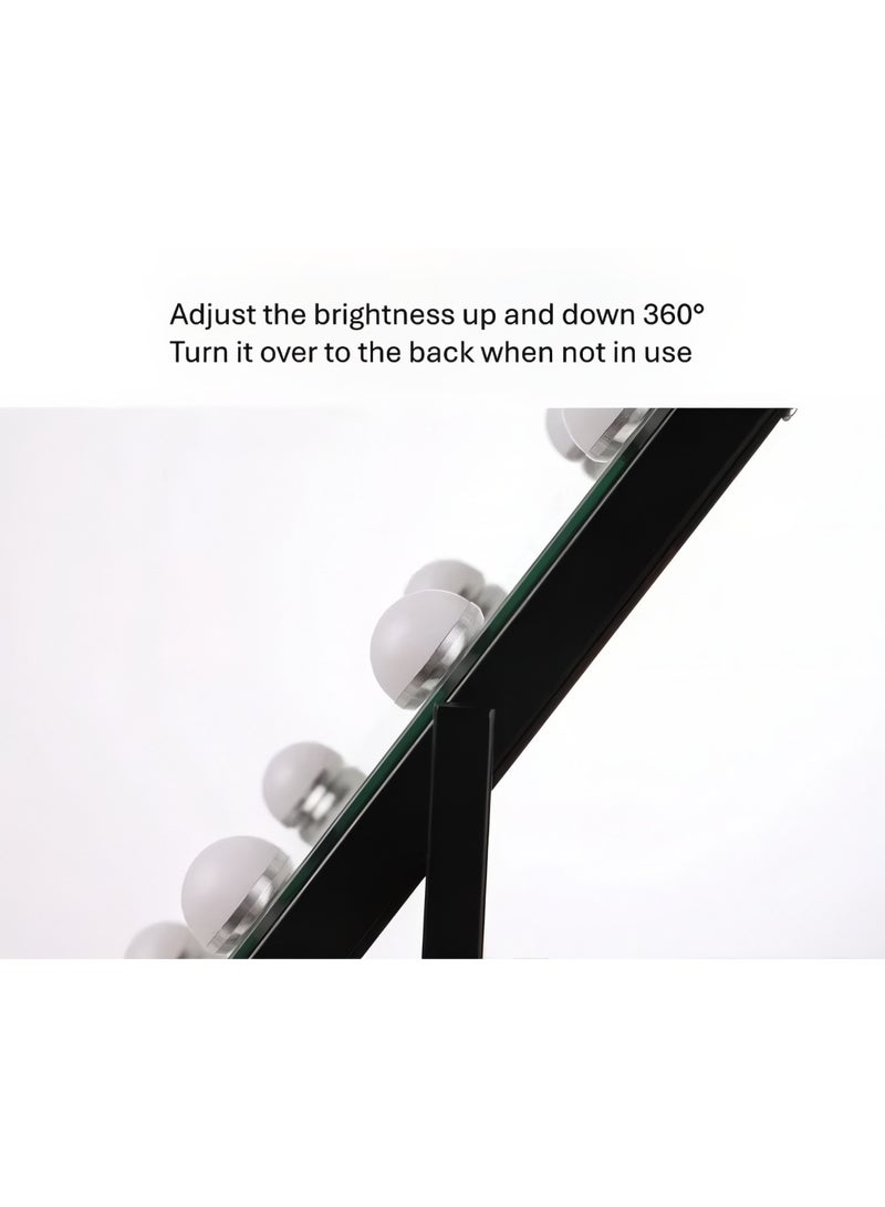 كازادورا مرآة مكياج هوليوود من كازادورا لوكسيول مزودة بإضاءة، مرآة تجميل كبيرة بإضاءة مع شاشة لمس ذكية للتحكم، 9 لمبات LED قابلة للتعتيم، بثلاثة أوضاع إضاءة (دافئة، طبيعية، باردة)، دوران كامل 360 درجة لتعديل الزاوية بسهولة، هيكل معدني مصقول عالي الجودة، مرآة تجميل احترافية مثالية للمكياج والعناية بالبشرة وتصفيف الشعر، تصميم مدمج يوضع على الطاولة ليناسب غرف النوم وطاولات الزينة، هدية فاخرة للنساء والفتيات، لمسة نهائية أنيقة بلونين مميزين (أسود وأبيض)، إضاءة LED ساطعة تمنع الظلال لتطبيق دقيق، سهلة الاستخدام من خلال كابل USB مرفق، مصممة لتوفير تجربة جمال بجودة الاستوديو في المنزل، إضافة أنيقة وعملية لأي روتين تجميل يومي، مثالية للمنزل أو الصالون أو كمرآة شخصية لصانعات المحتوى وفنانات المكياج اللاتي يبحثن عن إضاءة دقيقة وتصميم عصري - Image 5