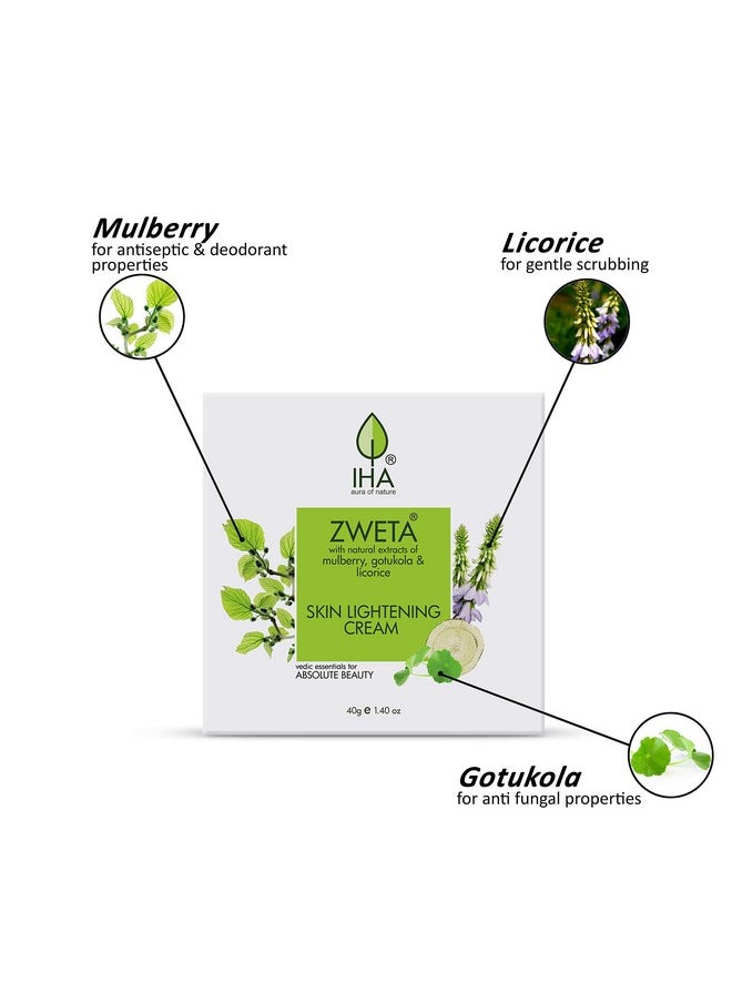 IHA - Zweta Skin Lightening Cream - Herbal Face Cream, Vegan Skin Brightening Cream With Mulberry, Gotukola And Licorice - Daily Face Cream For Women, Face Glowing Cream For Normal To Dry Skin - 40G - Image 1