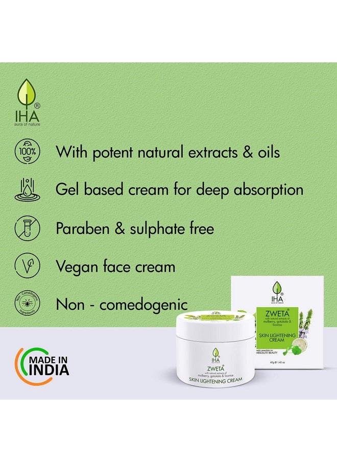 IHA - Zweta Skin Lightening Cream - Herbal Face Cream, Vegan Skin Brightening Cream With Mulberry, Gotukola And Licorice - Daily Face Cream For Women, Face Glowing Cream For Normal To Dry Skin - 40G - Image 1