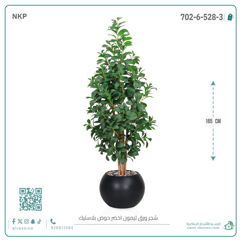 Alrassi Artificial Lemon Leaf Seedling in Round Plastic Pot 165 cm - Image 3