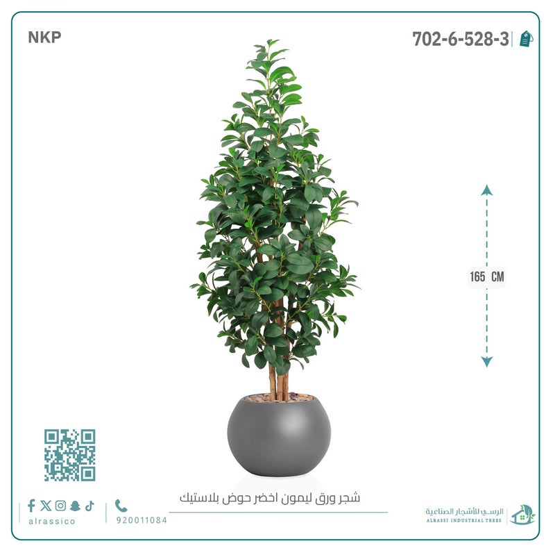 Alrassi Artificial Lemon Leaf Seedling in Round Plastic Pot 165 cm - Image 1
