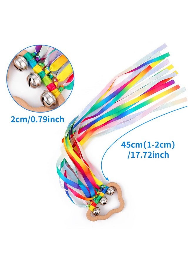 Grevosea 2 Pieces Kites For Kids Hand Kite Hand Ribbon Kite With Bells Cloud Wind Wand Ribbon Wood Sensory Educational Tool For Birthday Party Supplies  - Image 2