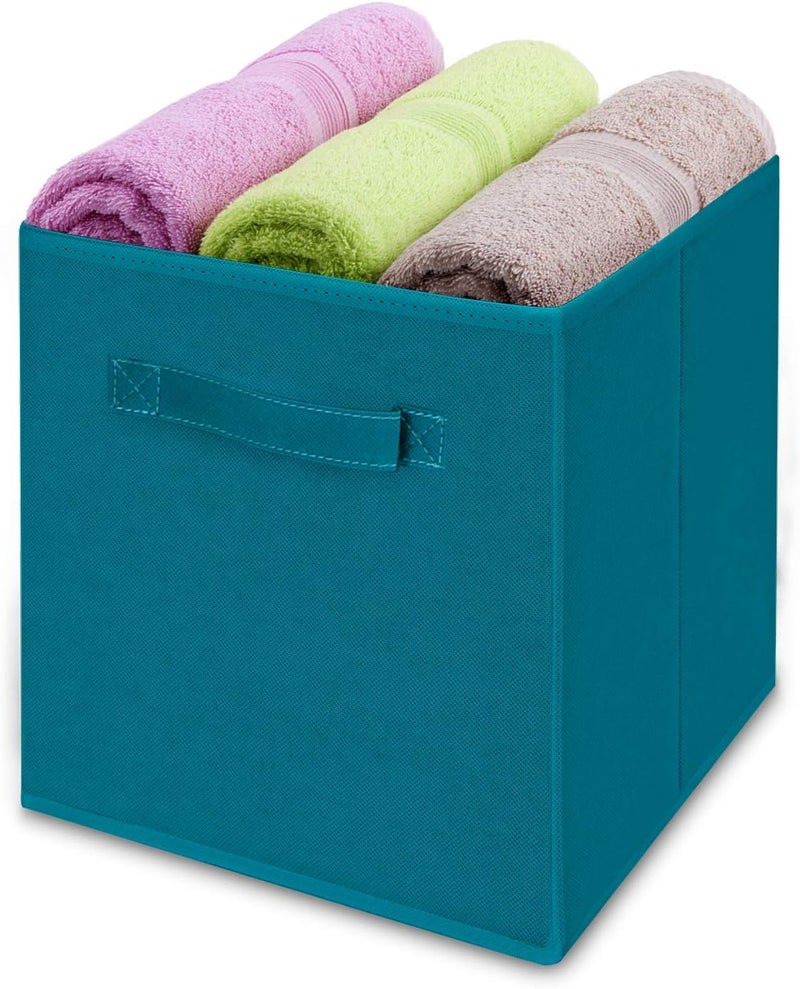MaidMAX Cloth Storage Bins Set of 6 Foldable Collapsible Fabric Cubes Organizers Basket with Dual Handles Teal - Image 4
