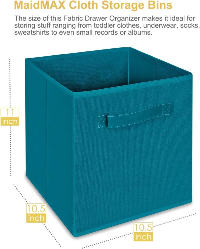 MaidMAX Cloth Storage Bins Set of 6 Foldable Collapsible Fabric Cubes Organizers Basket with Dual Handles Teal - Image 3